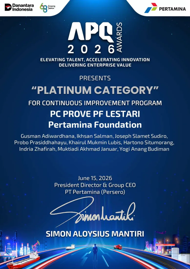 Annual Pertamina Quality Award 2026 Platinum Category Certificate